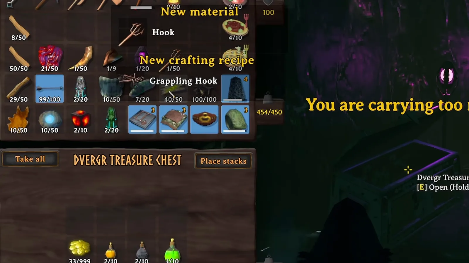 Hook material and Grappling Hook recipe unlocked from a Dvergr treasure chest in Valheim 1.0