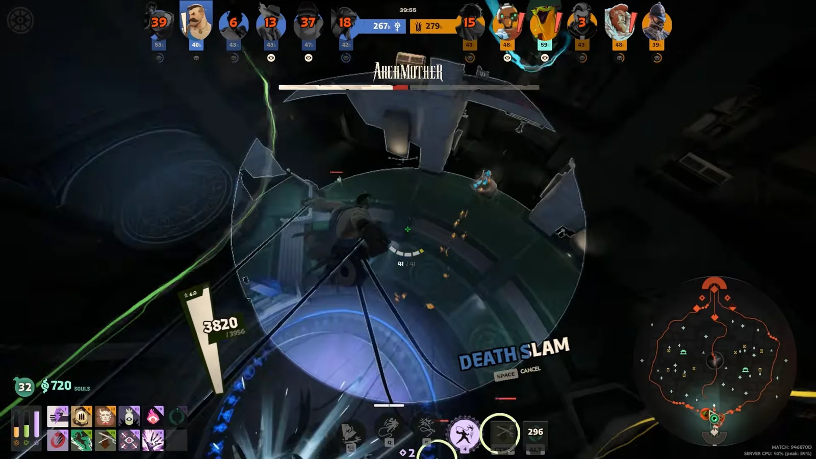 Lash casting Death Slam over a group near the Archmother base in Deadlock