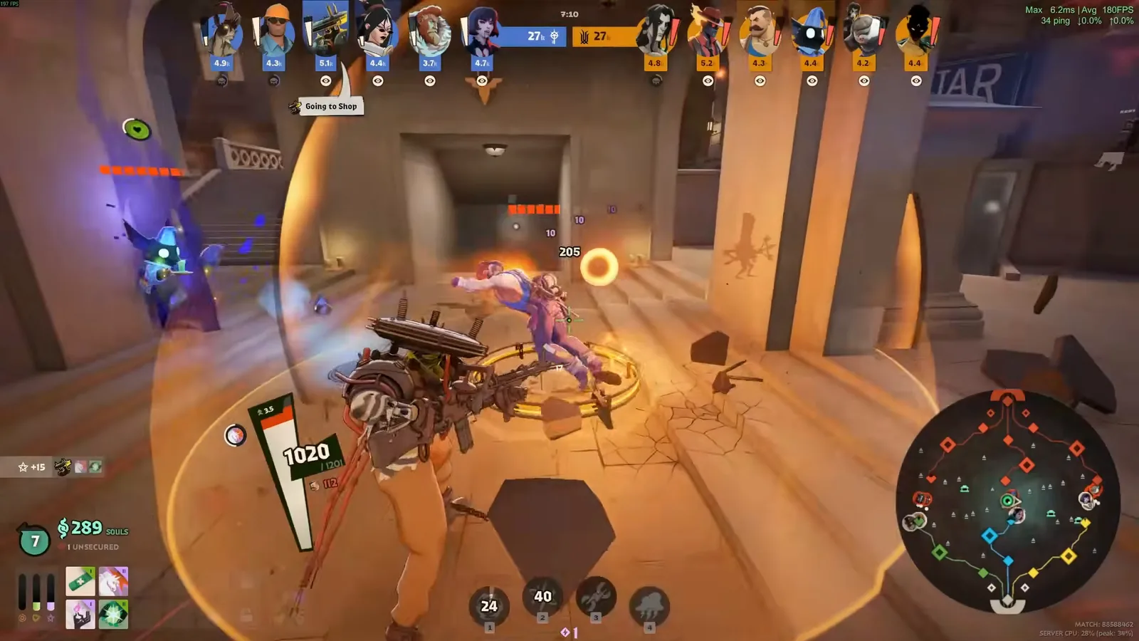 Seven trading with an enemy laner in an early Deadlock lane