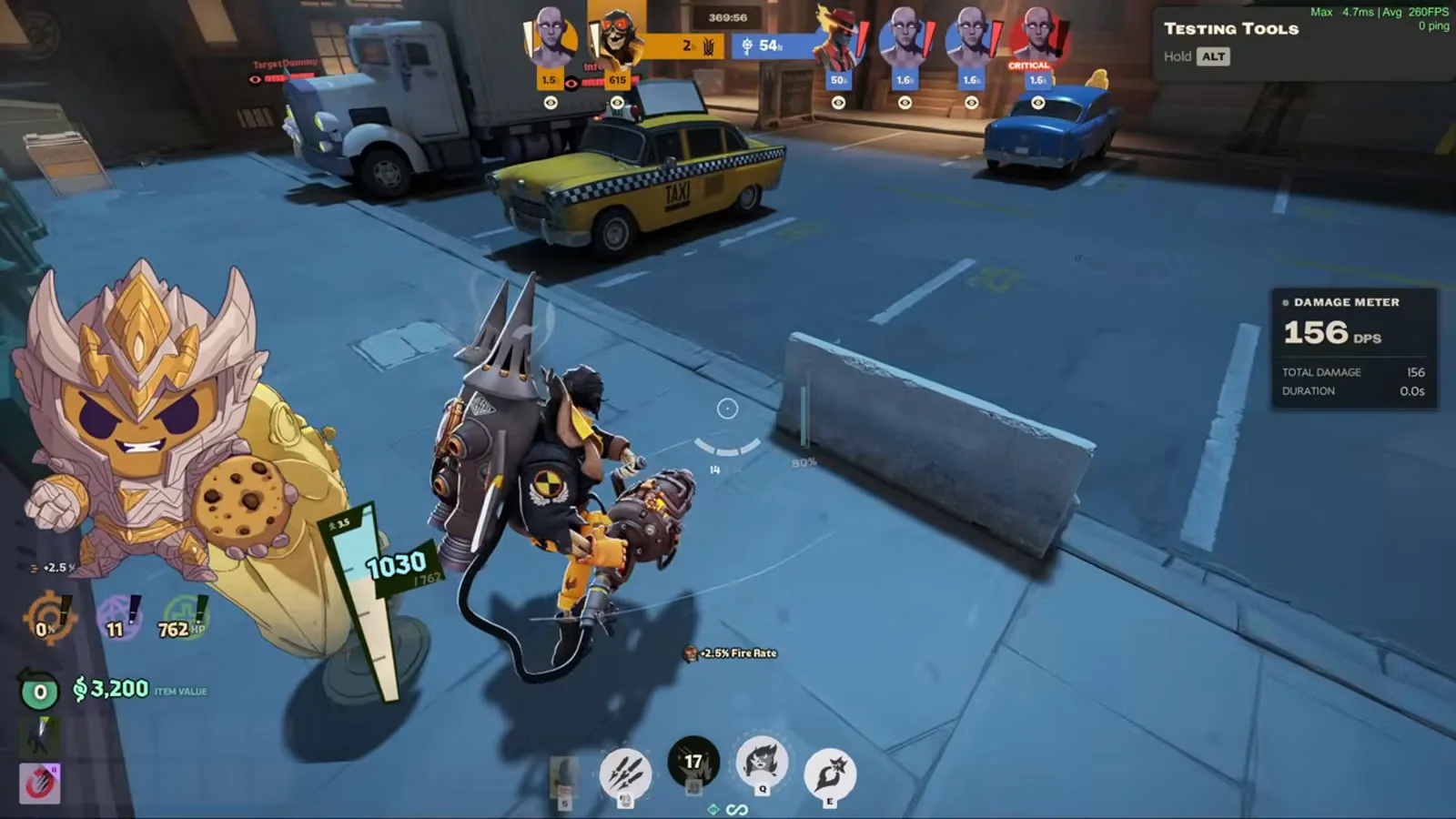 Deadman Danny aiming the Chimera Peace Bringer rocket launcher in the Deadlock sandbox