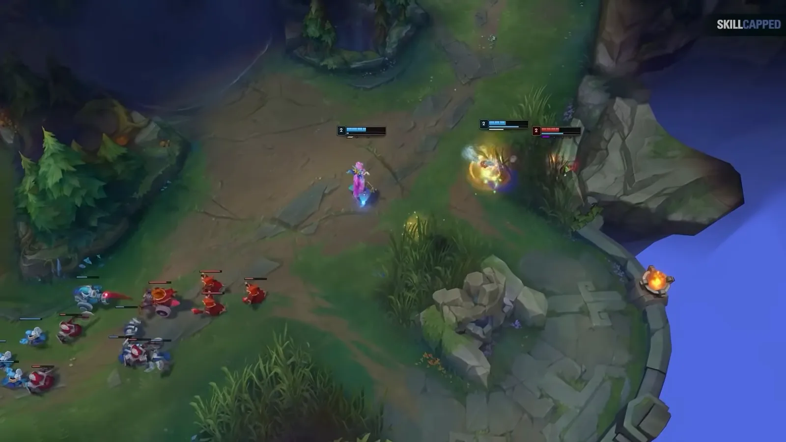 Senna holding the minion wave in bot lane while her ADC is away, League of Legends