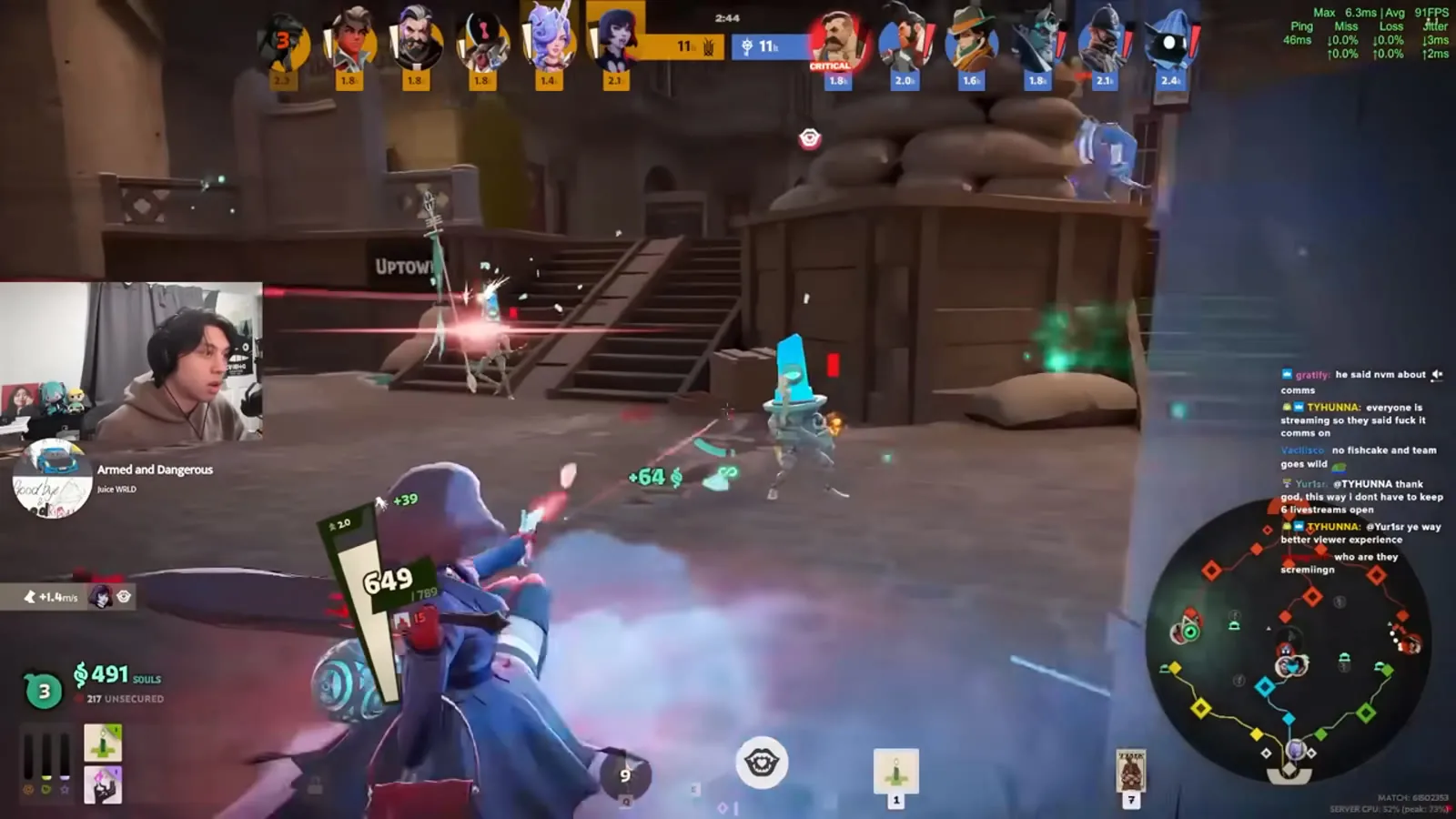 Deadlock lane fight with gunfire while moving in a scrim match