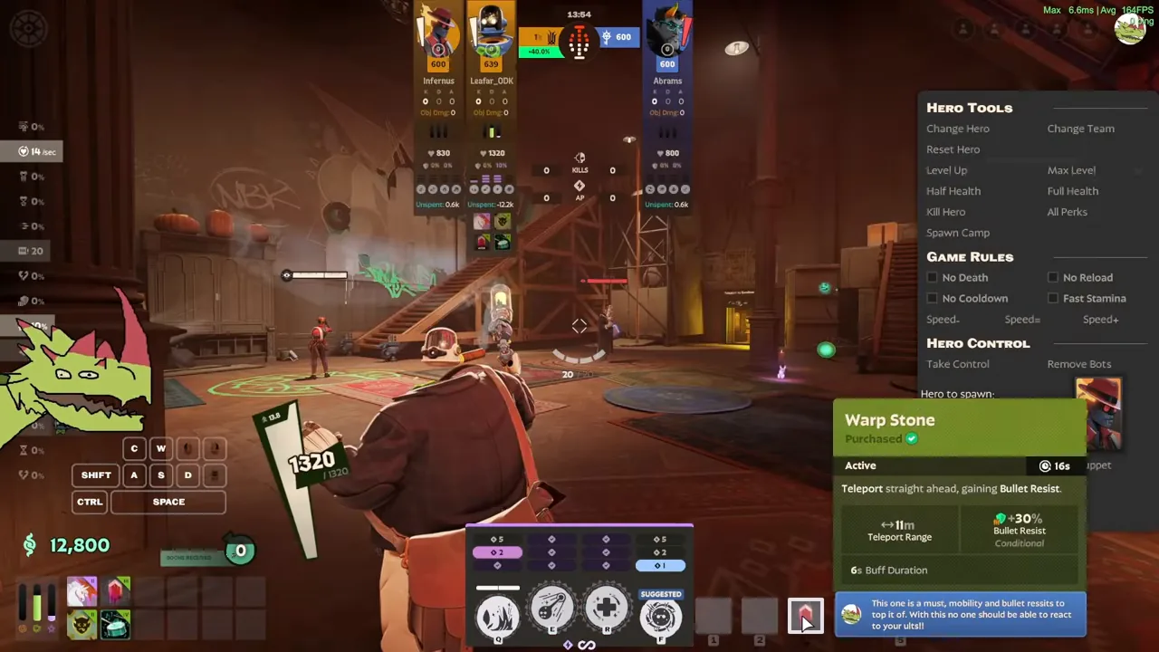 Warp Stone tooltip in the sandbox, the teleport item paired with Entanglement dash resets