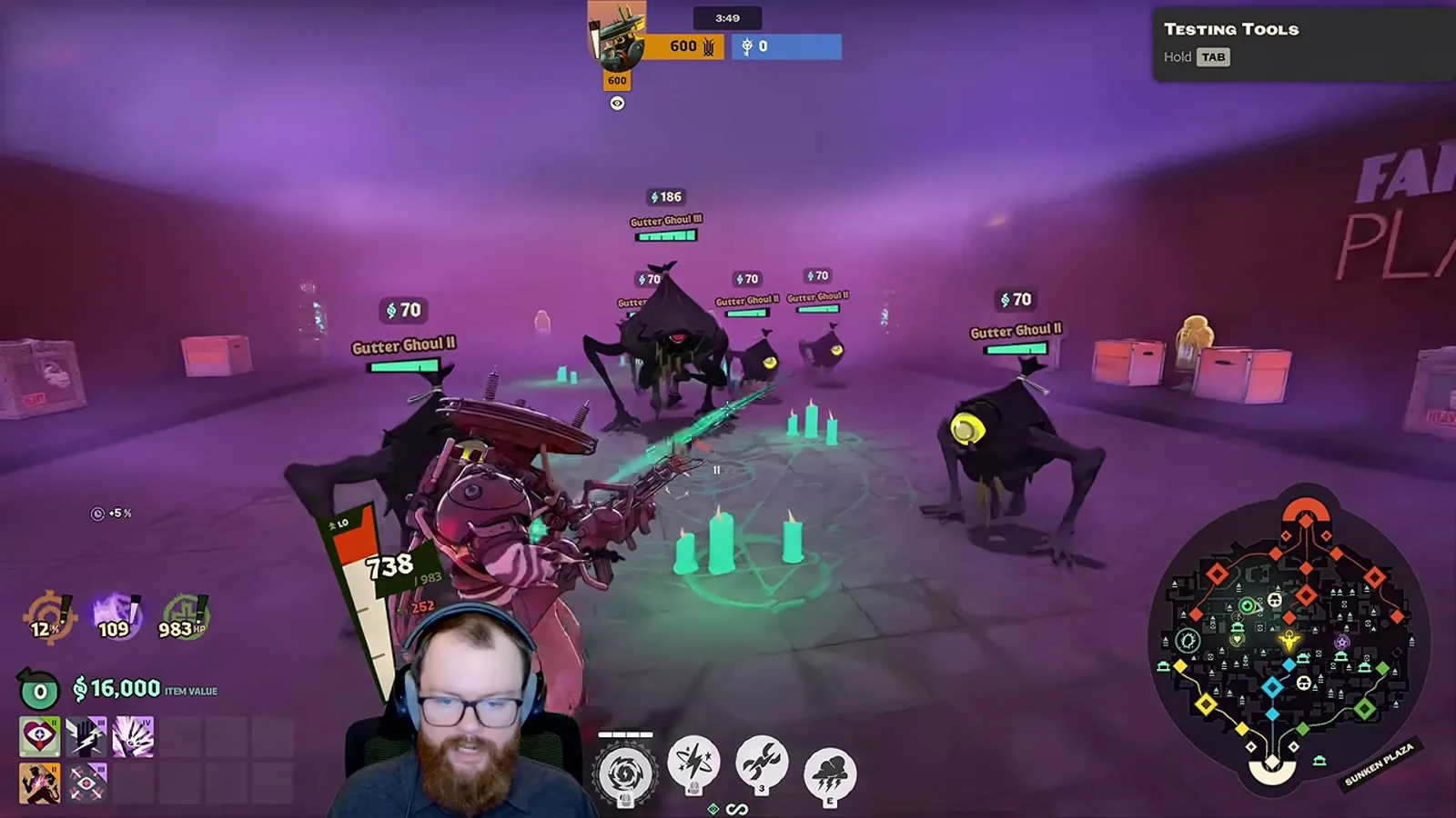 Seven's Lightning Ball hitting two lined-up Haunt camps at once in the Deadlock Sunken Plaza
