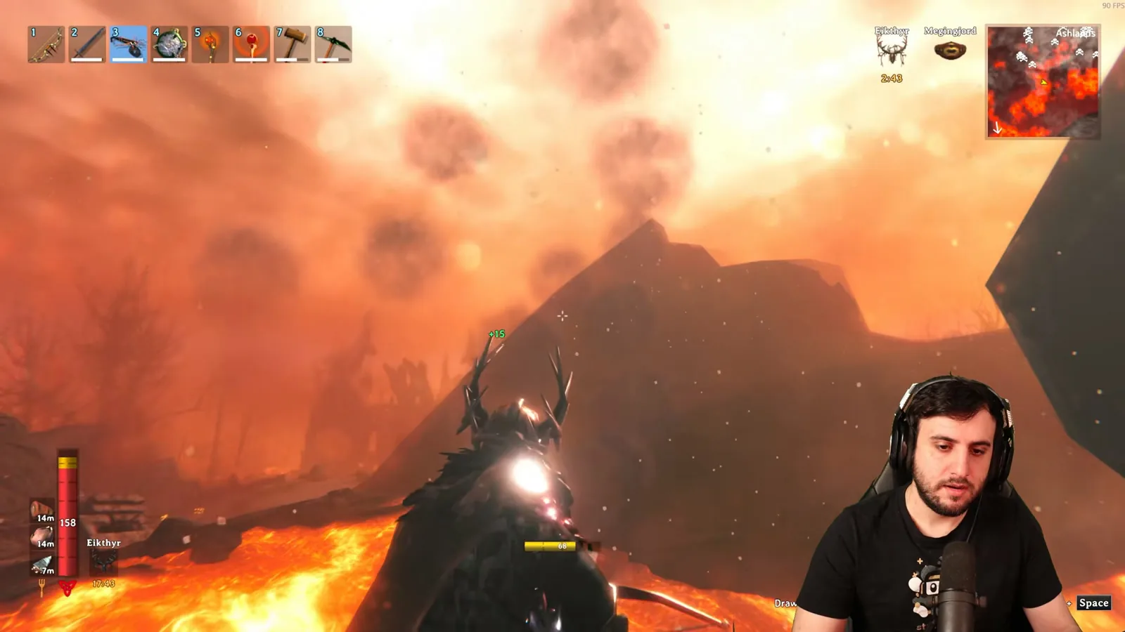 Valheim Ashlands lava field near a Flametal ore spire
