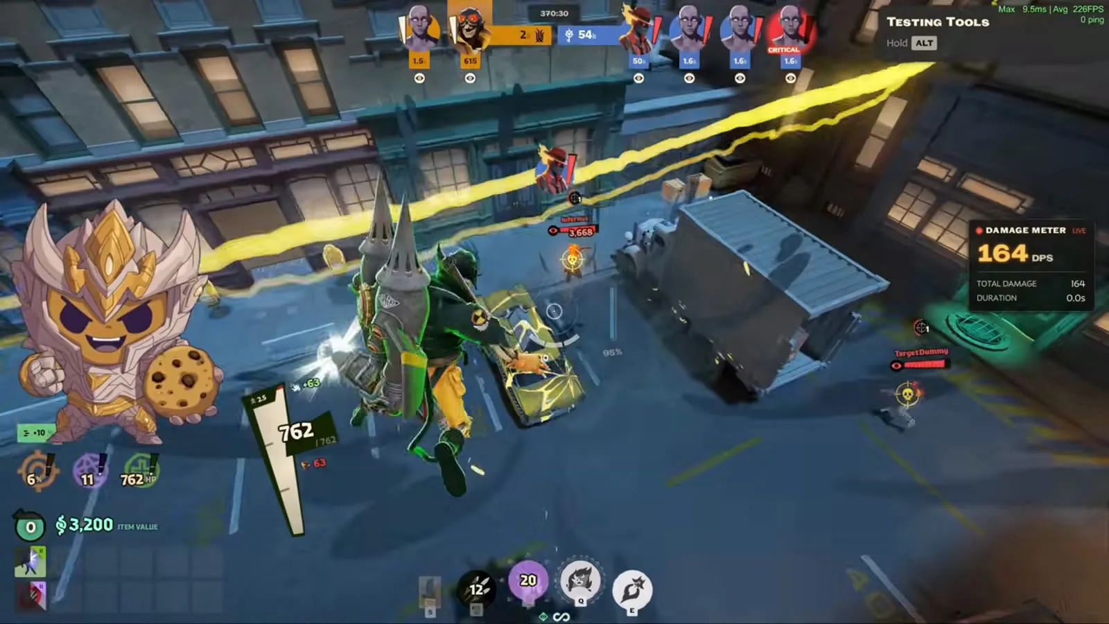 Deadman Danny firing Strix Salvo at a target in the Deadlock sandbox