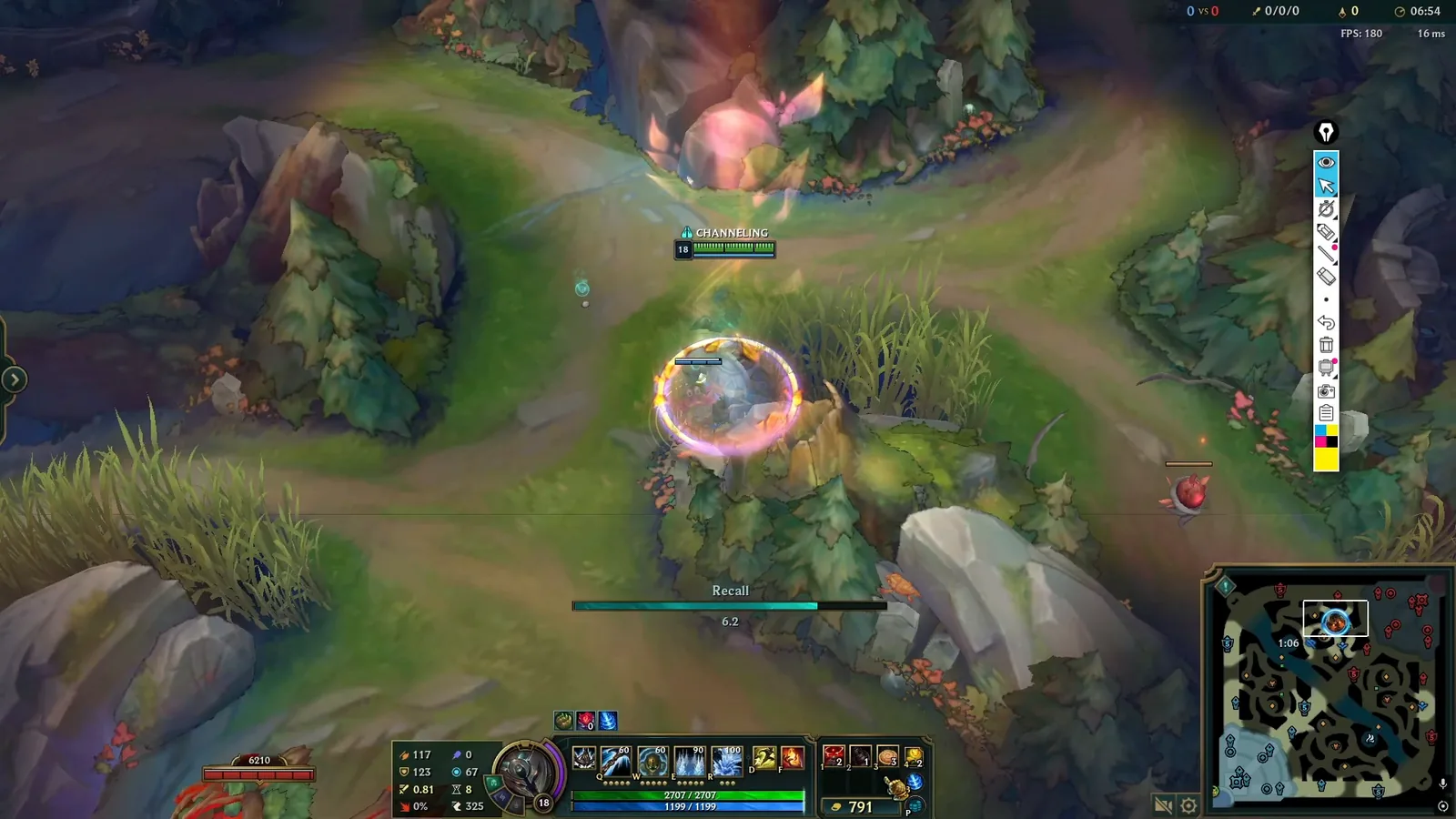 Nautilus recalling from a warded jungle brush while the wards keep earning vision score