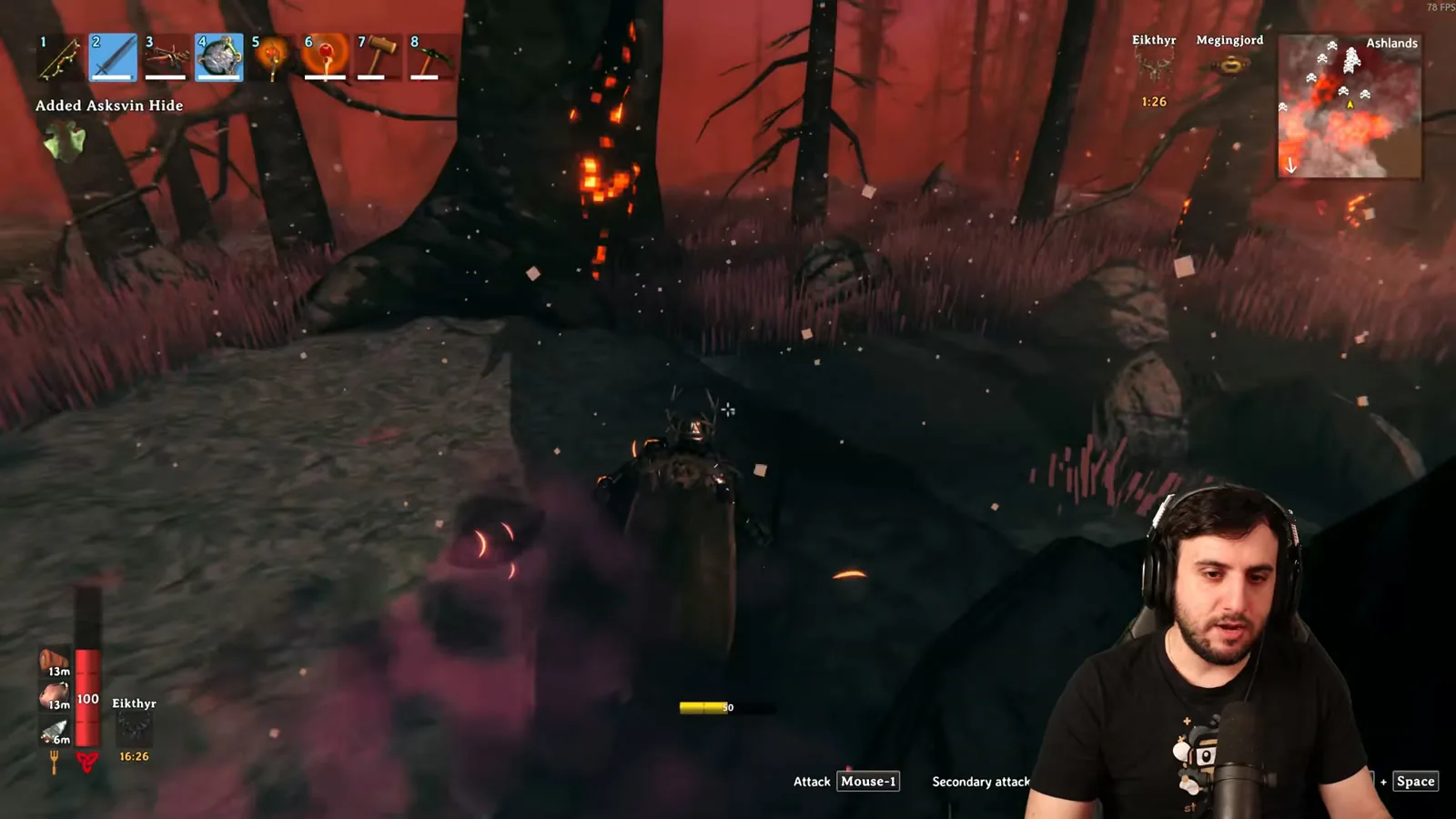 Killing an Asksvin for Asksvin hide in the Valheim Ashlands