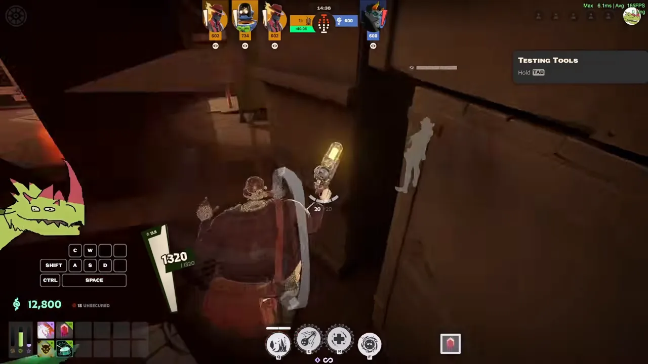 Dynamo next to a wall with an ally silhouette behind it, setting up an Entanglement pull through the wall