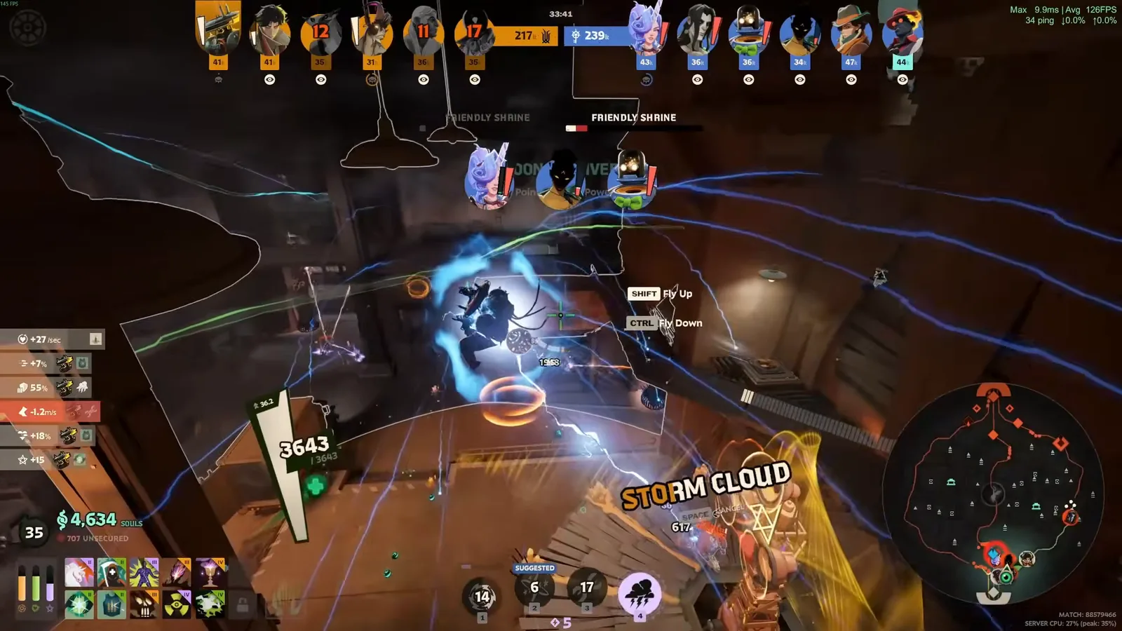 Seven's Storm Cloud covering a teamfight near a Deadlock objective