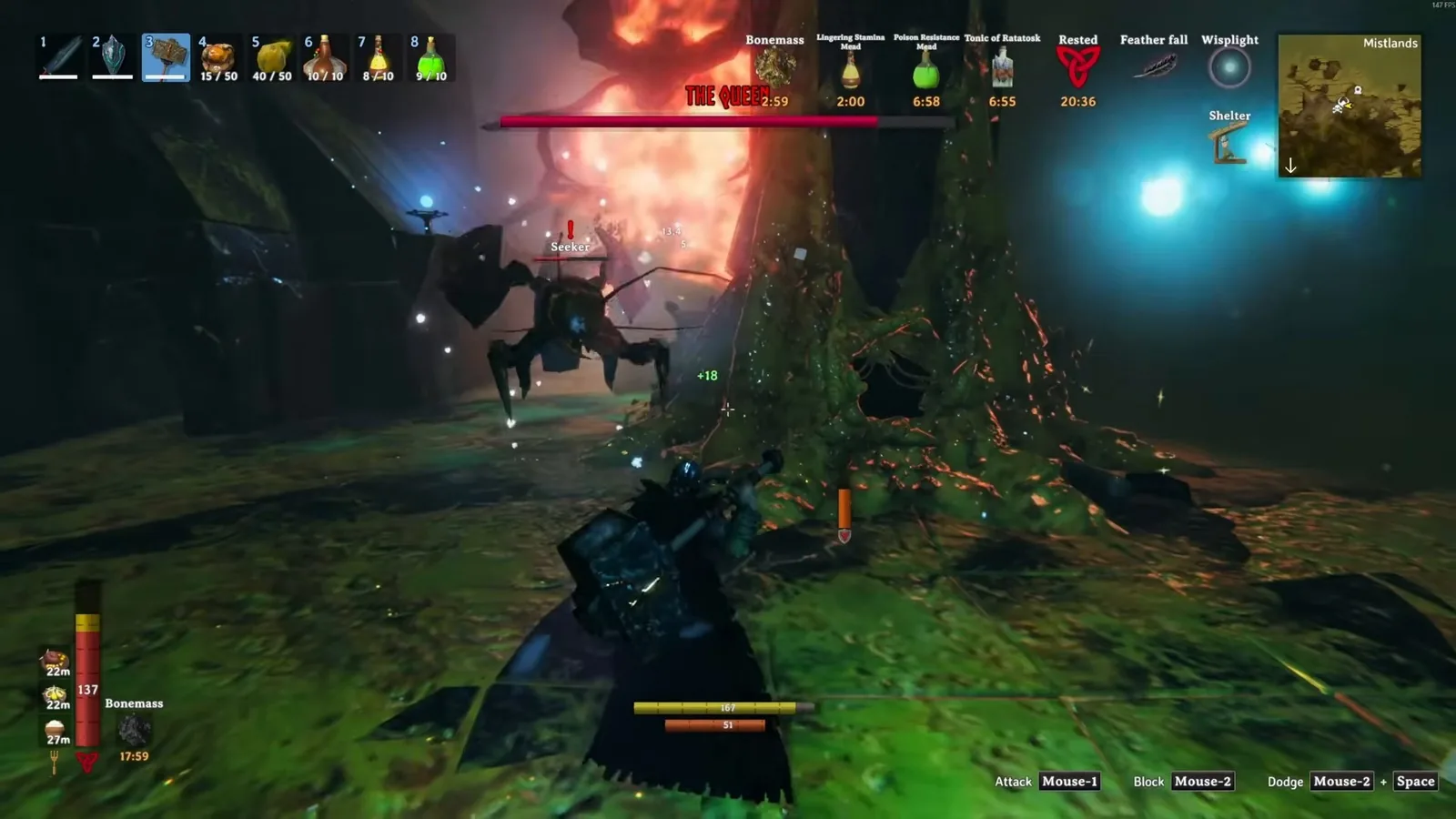 A Seeker summoned by the Queen attacking the player holding the Demolisher