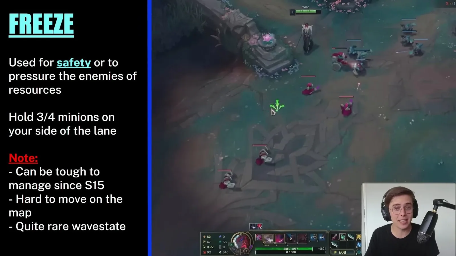 Freeze slide: hold 3 to 4 minions on your side of the lane to deny the enemy resources