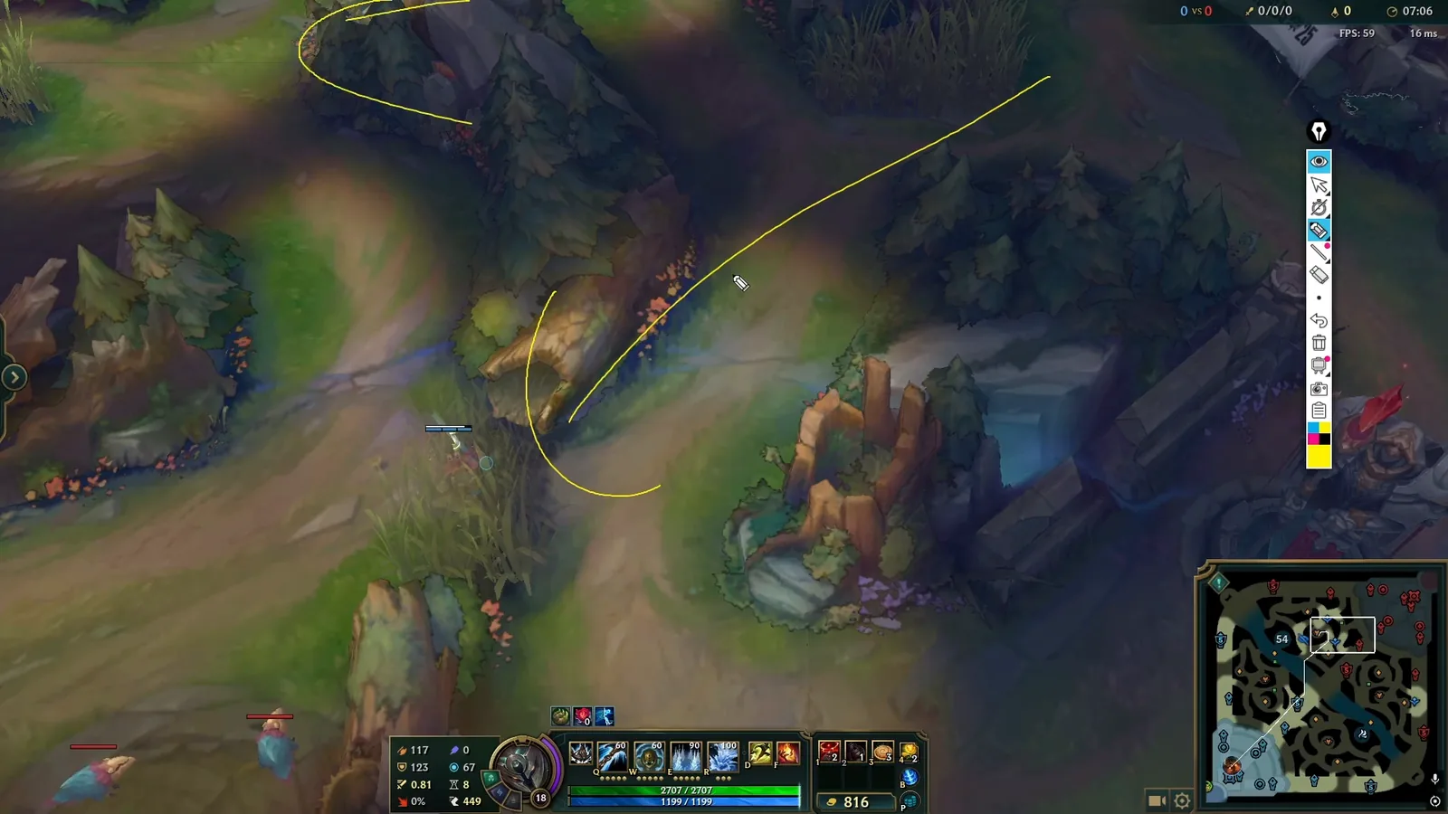 Arrows drawn on the map showing which side of the river to ward toward