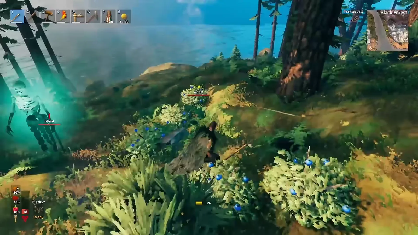 Alternate Black Forest variant with a waking ghost near the map edge in Valheim 1.0