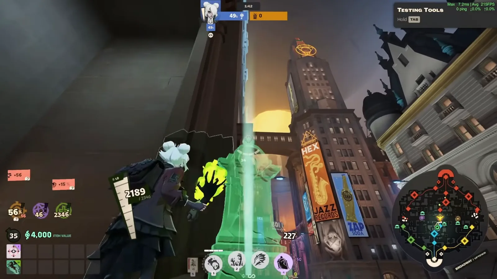 Graves next to her glowing gravestone on a blue lane window ledge in Deadlock