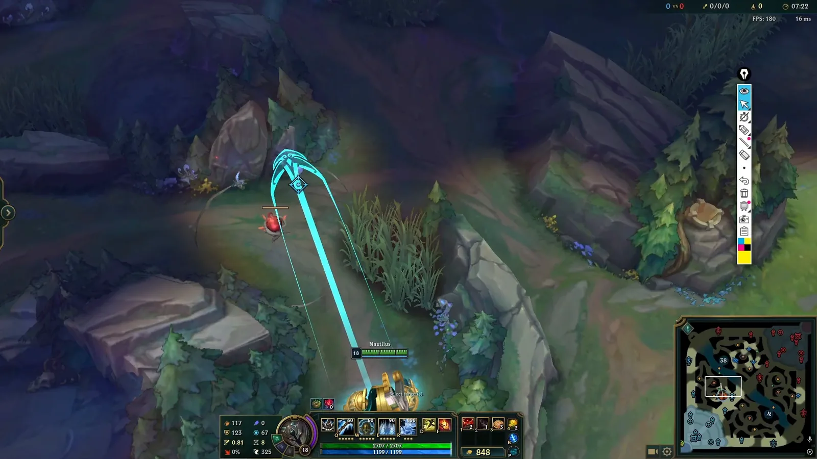Nautilus checking a jungle brush with his hook instead of face-checking it