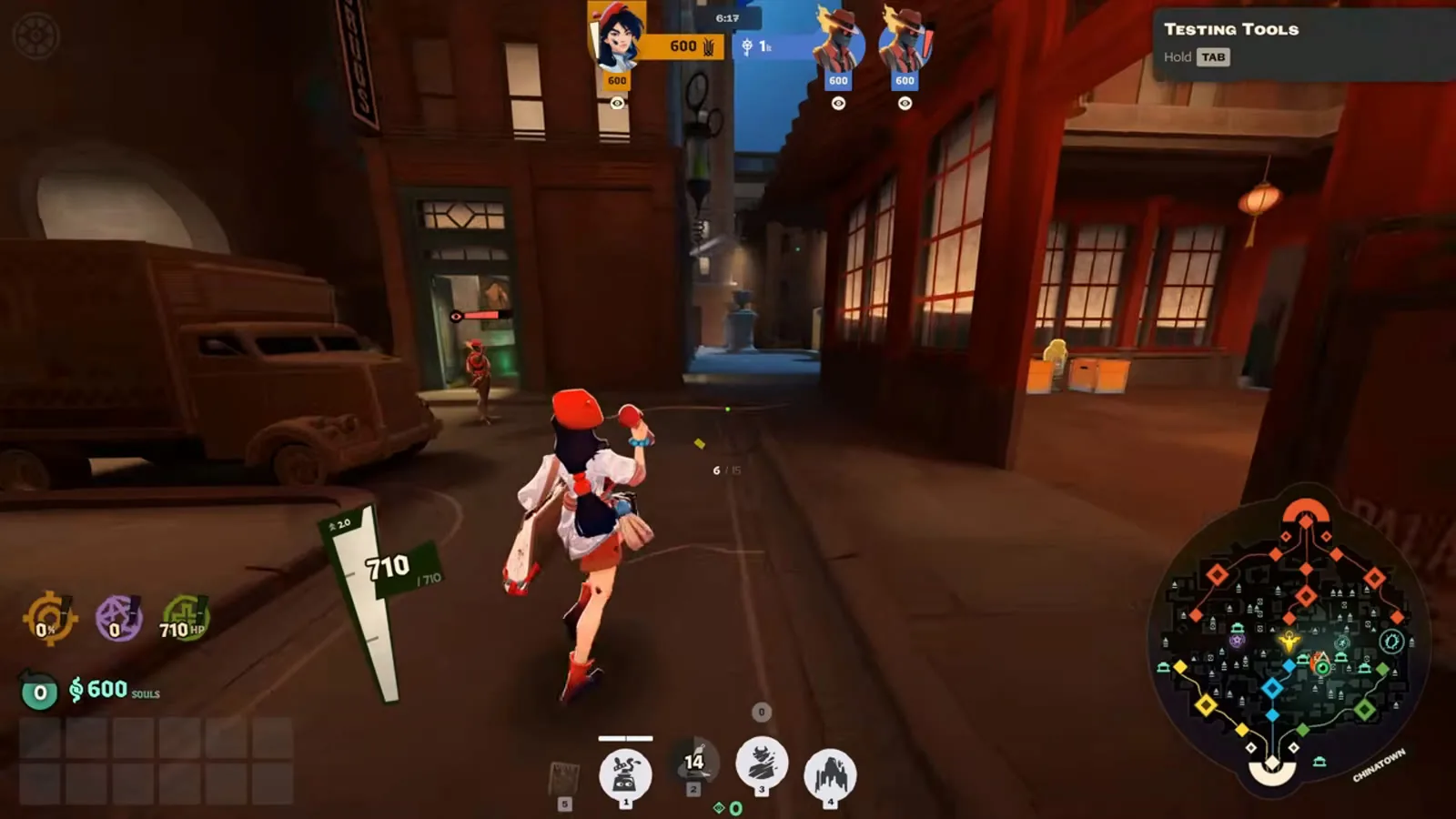 Violet firing steered Living Ink bullets at a lane target in Deadlock