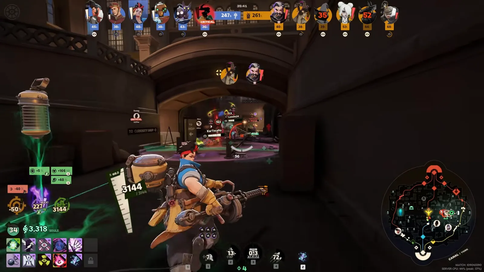 McGinnis standing by her Medicinal Specter while turrets fire into a fight