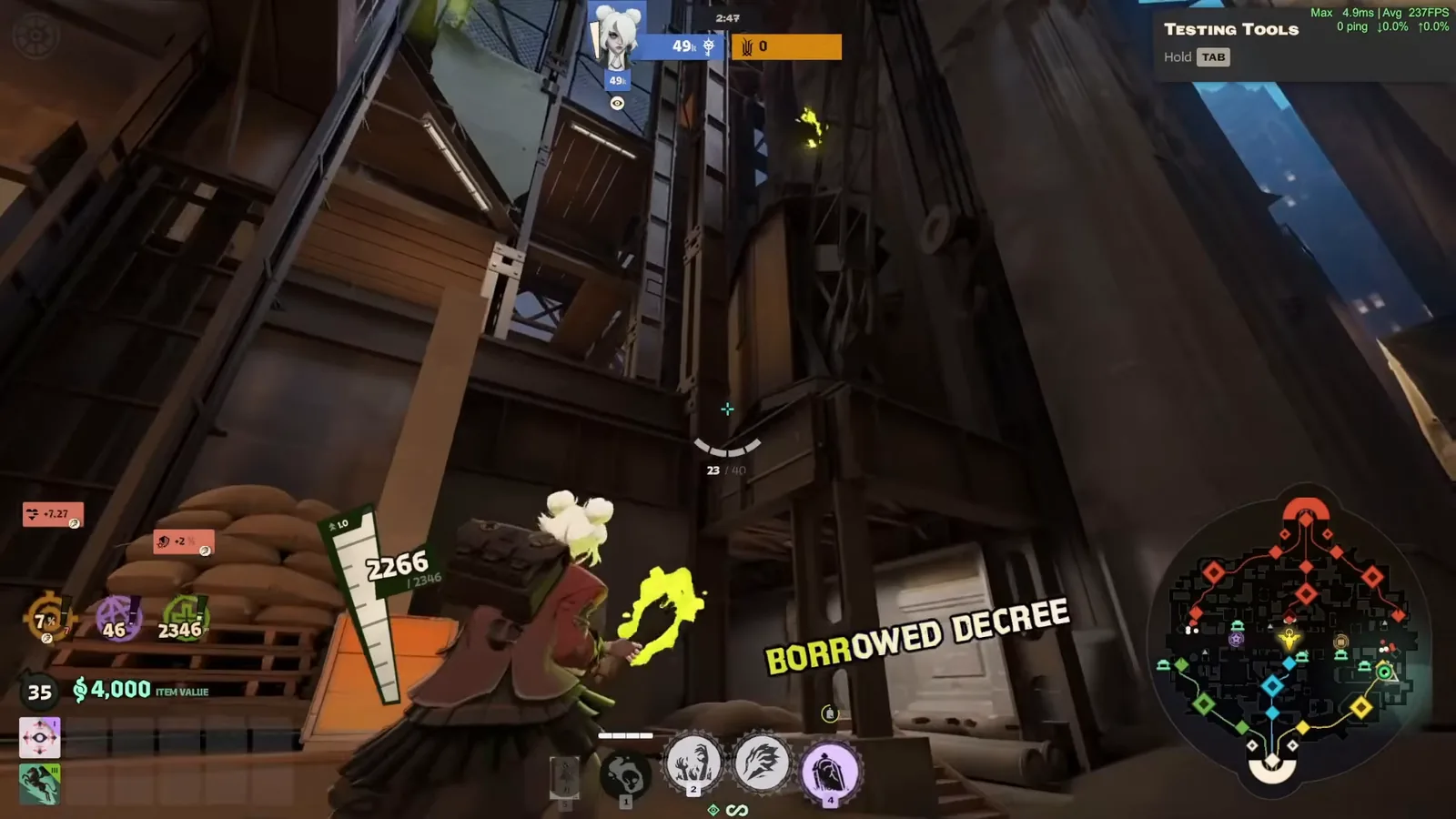 Graves casting Borrowed Decree on the yellow lane lift and crane area in Deadlock