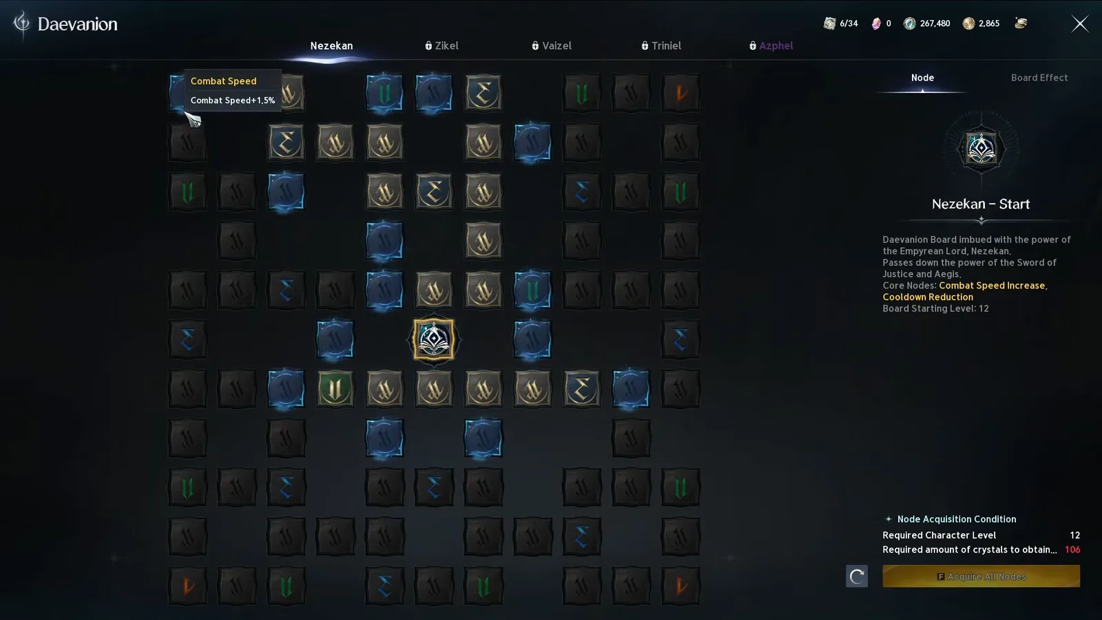 AION 2 Nezekan Daevanion board start node requiring character level 12