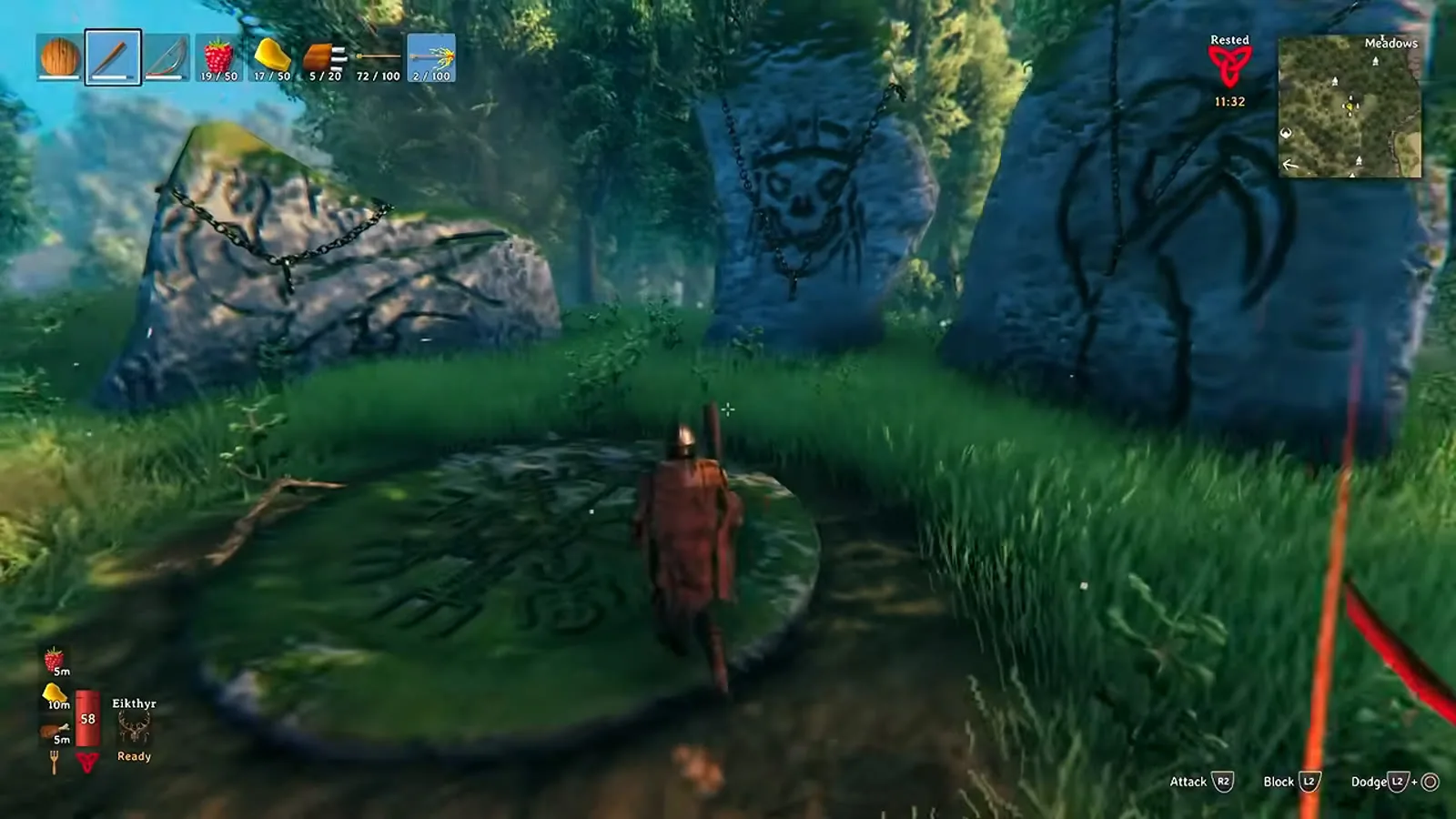 The Sacrificial Stones in Valheim where the Eikthyr trophy is hung to unlock the Forsaken power