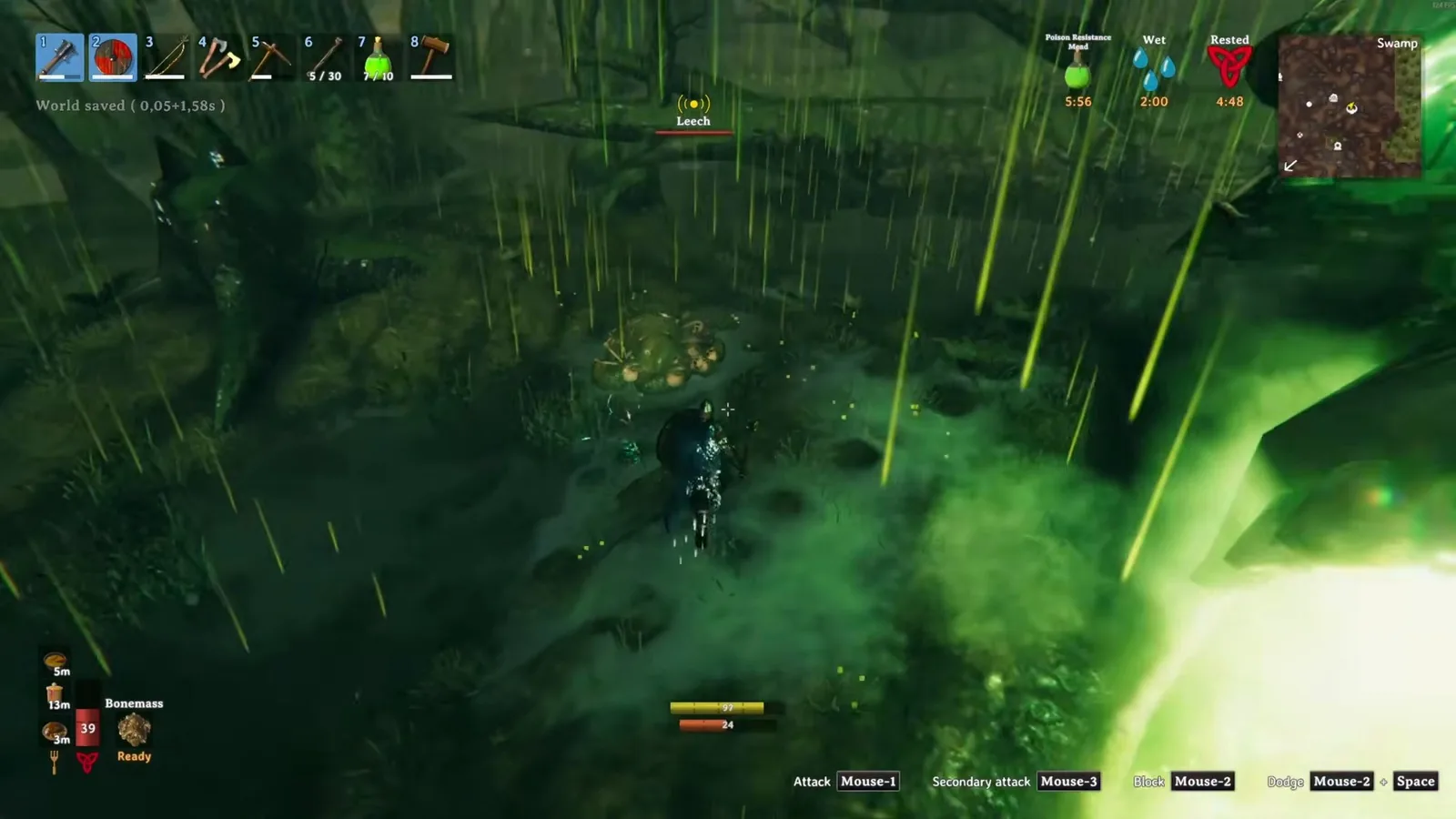 The player in the Swamp rain beside the spot where Bonemass fell