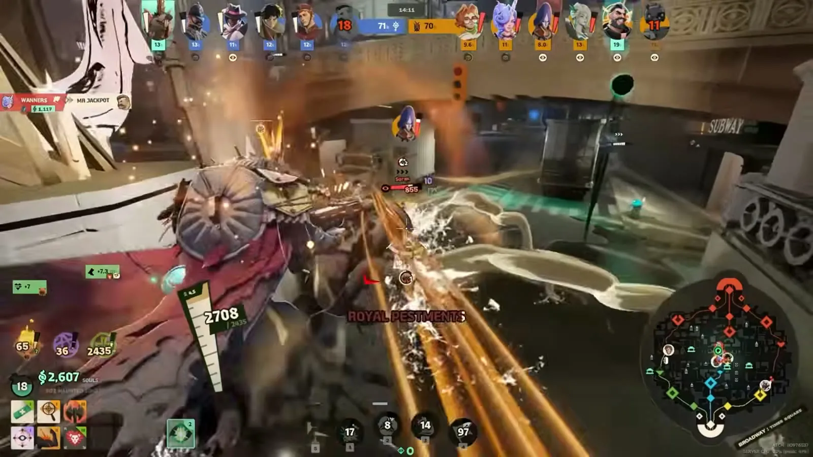 Rat King with Royal Pestments active in a late-game fight, bullets bouncing off his armor