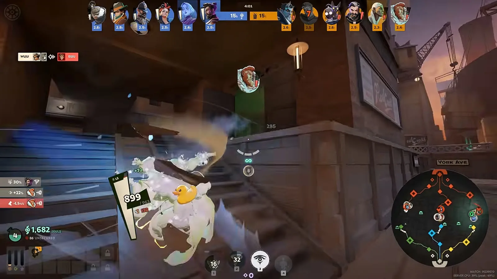 Deadlock early lane trade between heroes in the first minutes of a match