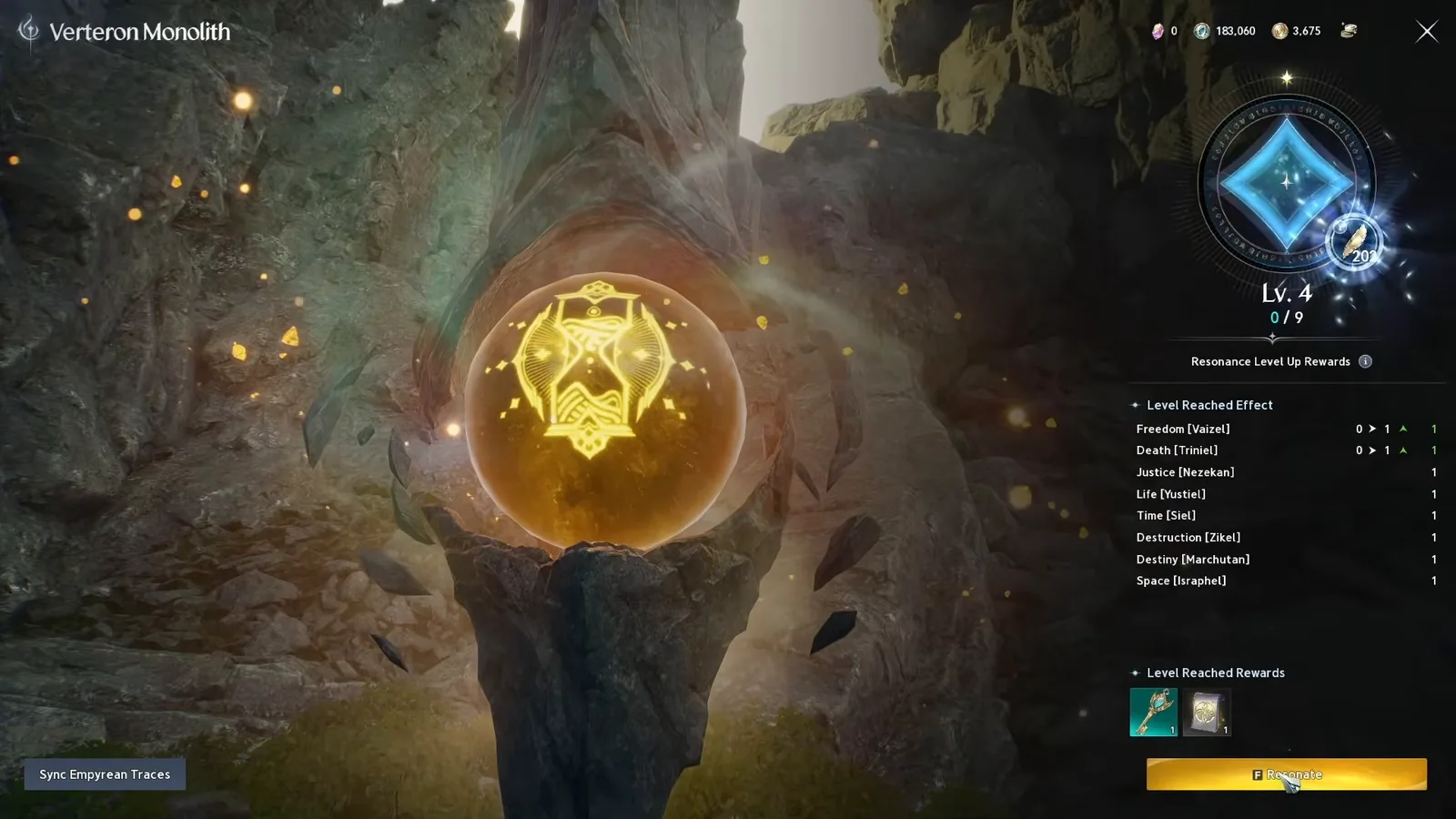 AION 2 Verteron Monolith with the Resonate button and Sync Empyrean Traces