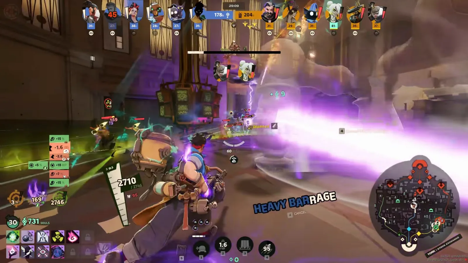 McGinnis channeling Heavy Barrage rockets onto enemies in York
