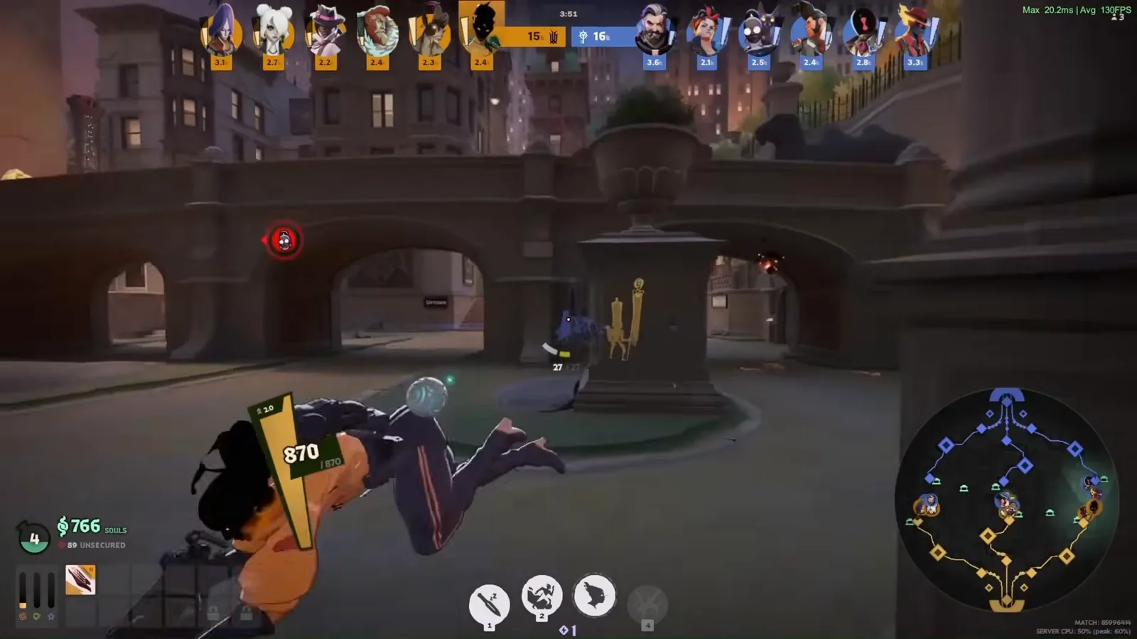 Haze sliding along her lane during the Deadlock laning phase
