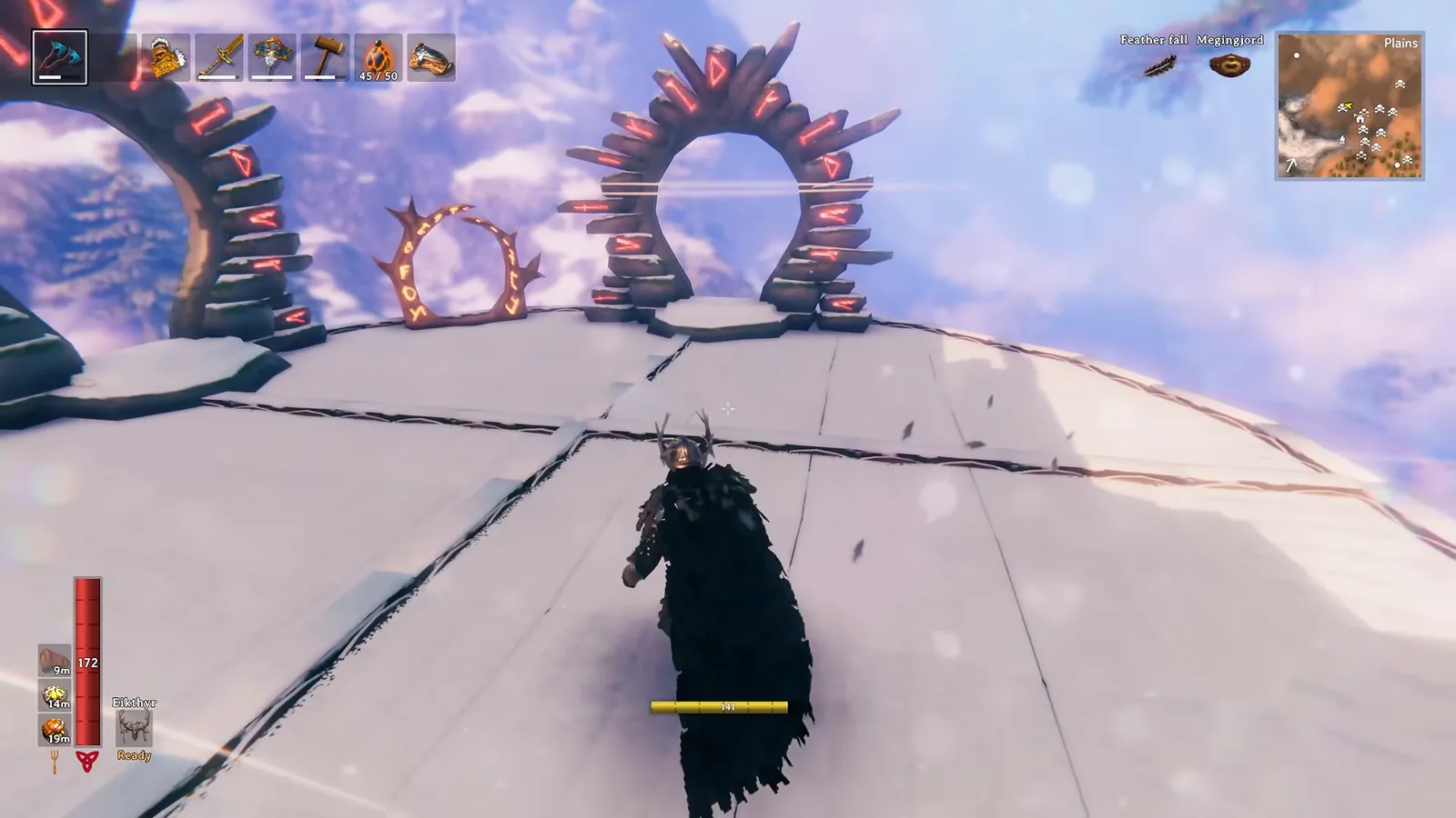 Valheim circular stone platform used as a portal hub with a ring of portals