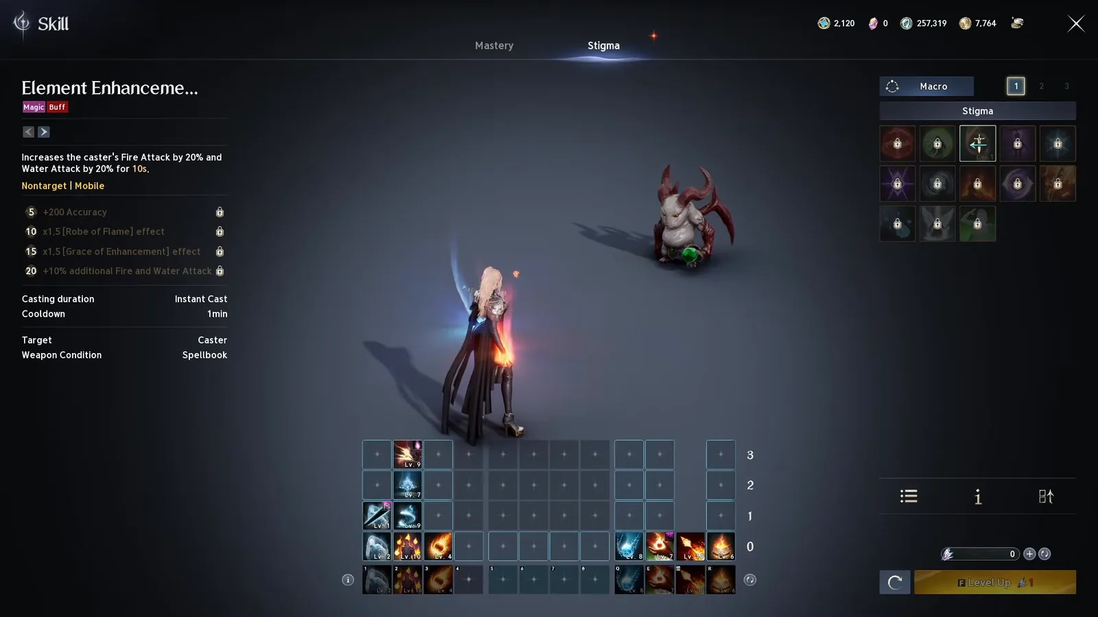 AION 2 Stigma tab showing the Sorcerer Element Enhancement stigma tooltip