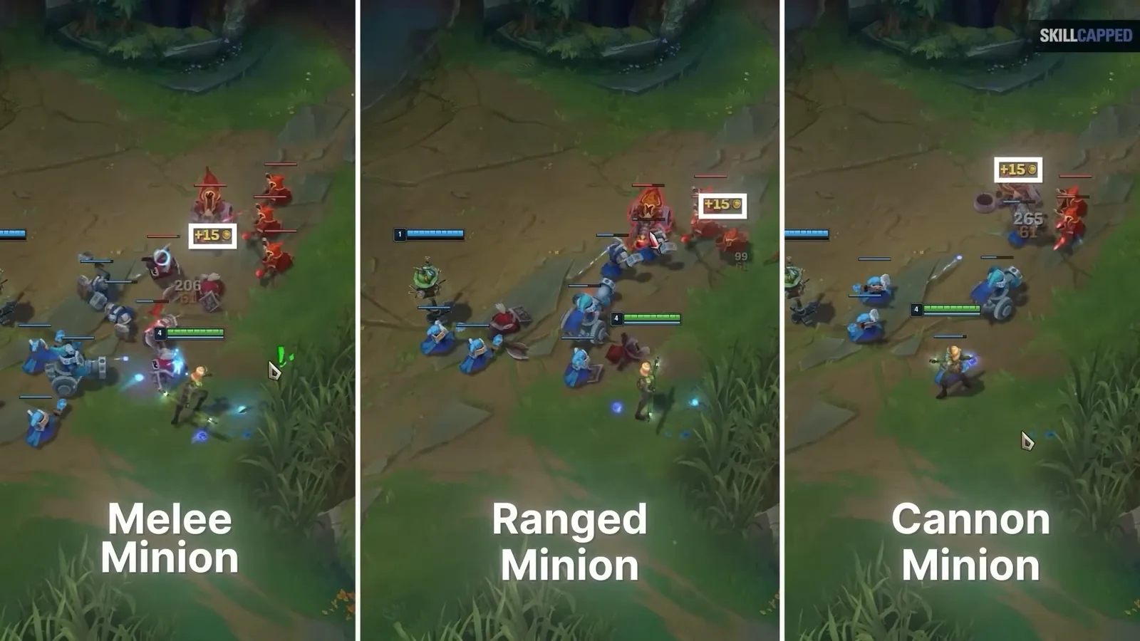 Support item executing a melee, caster and cannon minion for gold in League of Legends