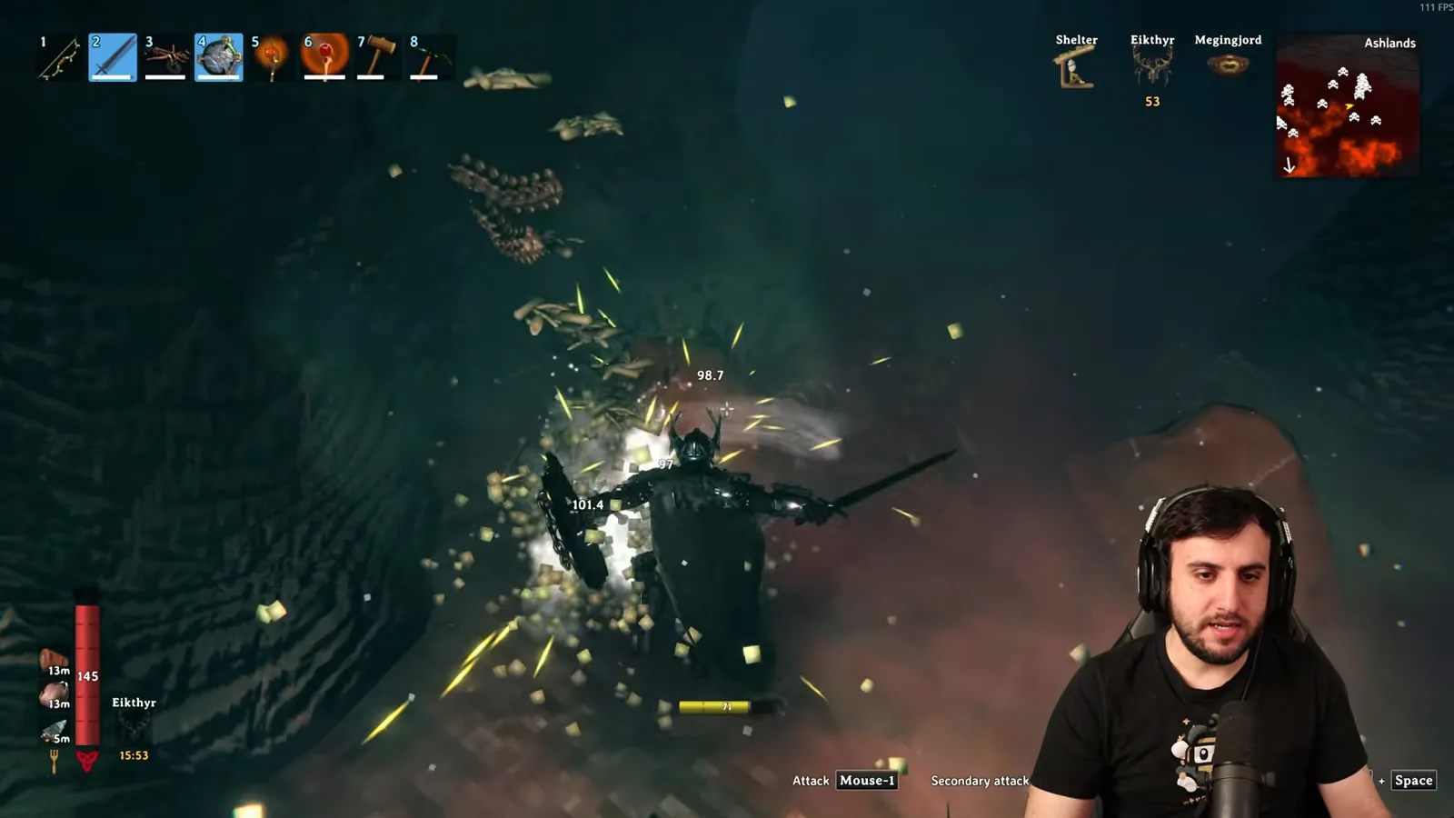 Fighting inside a Putrid Hole cave in the Valheim Ashlands