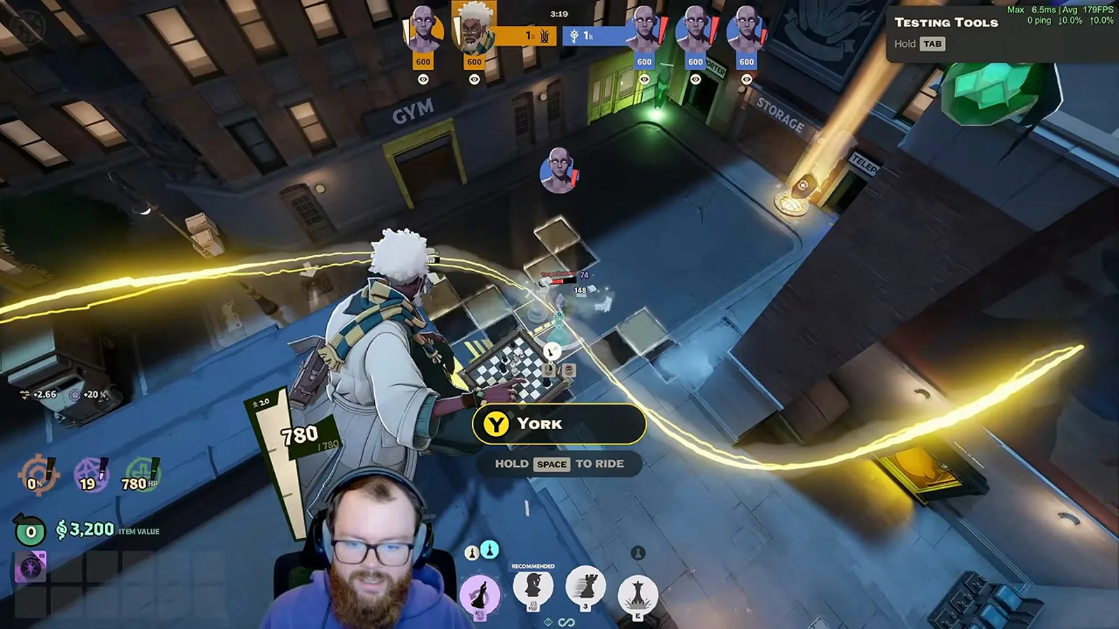 Two Solomon bishops sweeping through a target with Superior Cooldown, lightning trails across a Deadlock rooftop