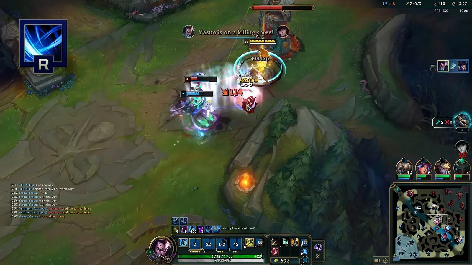 Yasuo casting Last Breath on airborne enemies during a lane skirmish
