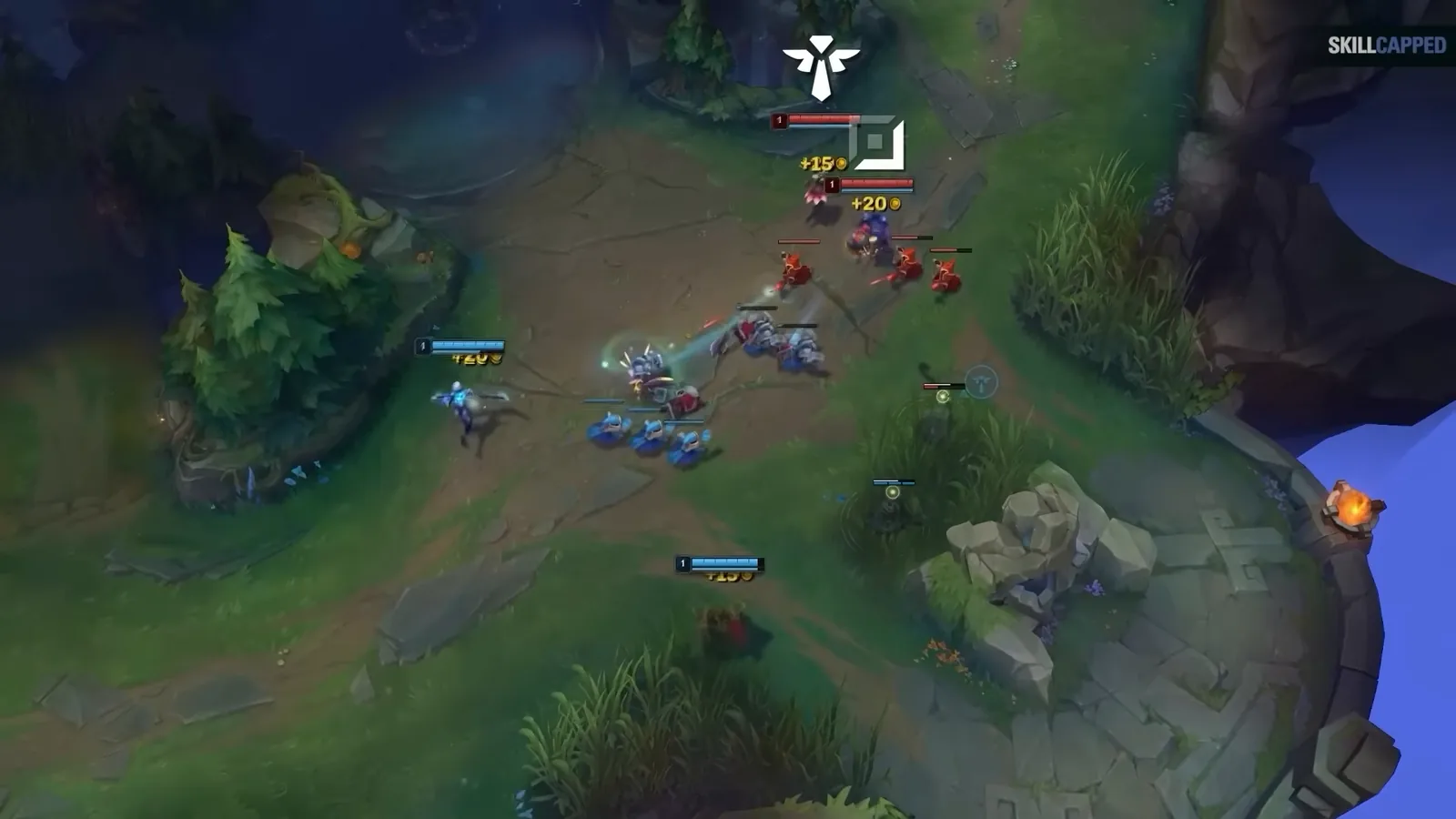 Support item gold popups as a support executes minions in bot lane, League of Legends