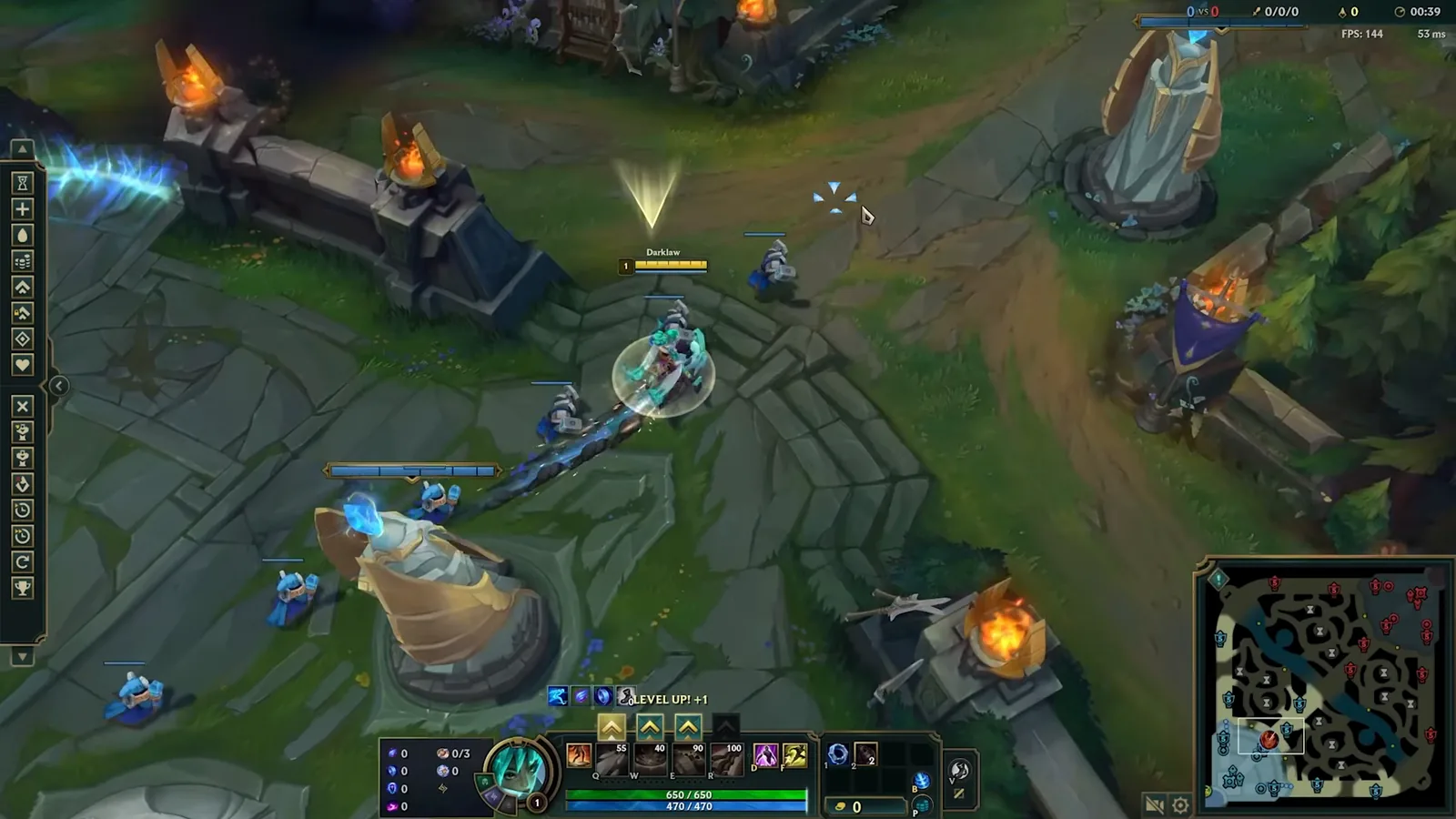 Team pushing a turret after winning a fight, using a lead from the jungle