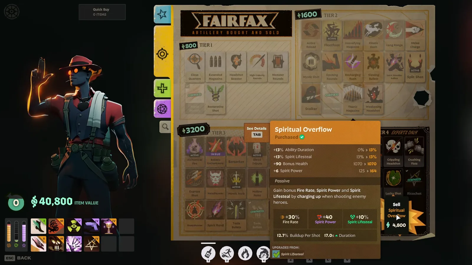 Spiritual Overflow tooltip in the Infernus Afterburn shooting build