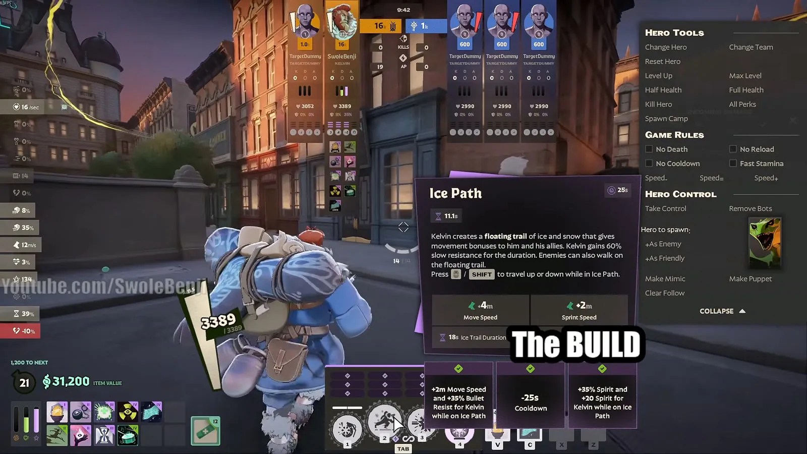 Kelvin Ice Path tooltip with its upgrade tiers in the Deadlock sandbox