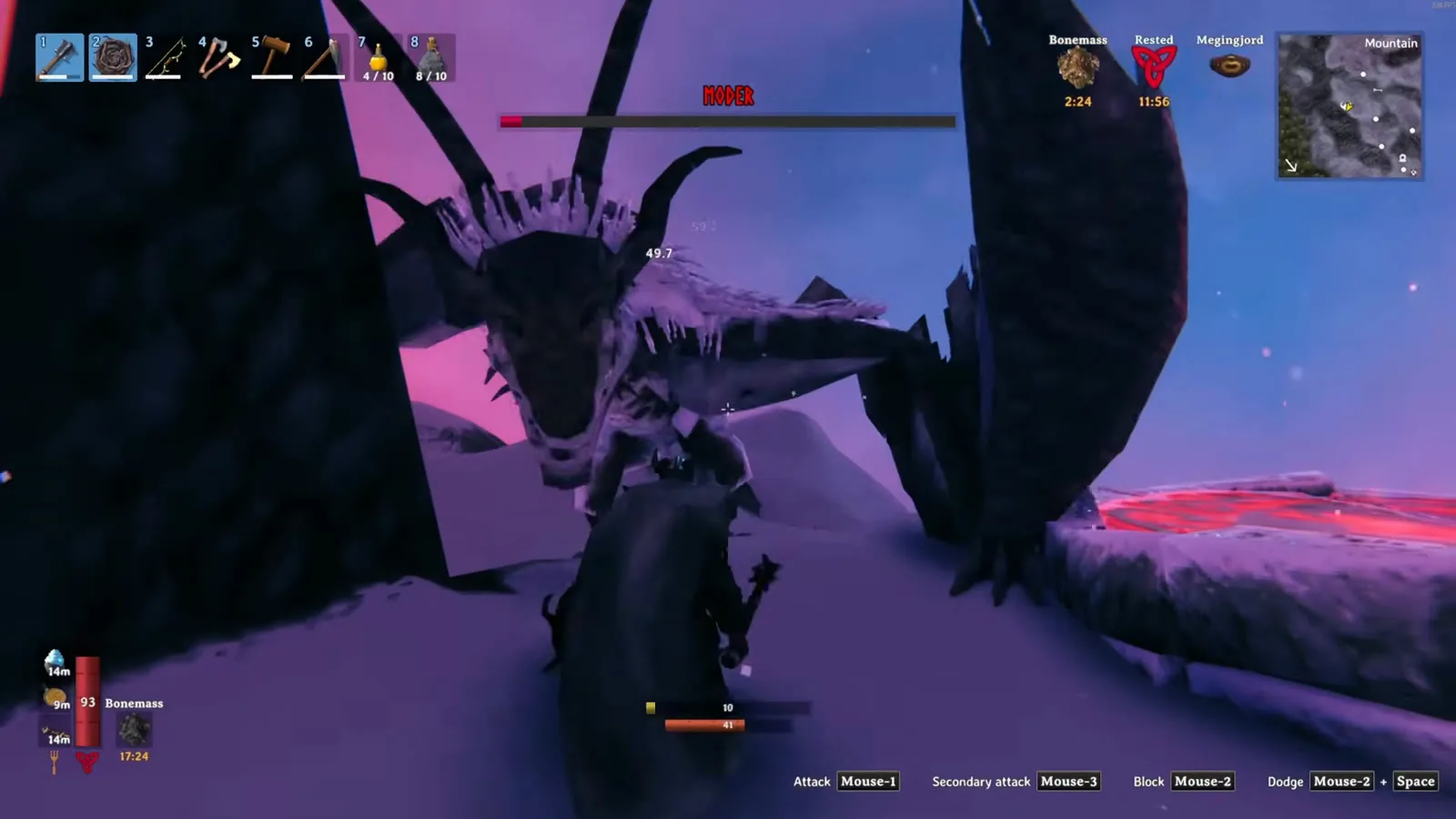 Moder grounded right in front of the player, the opening for melee hits with an Iron mace