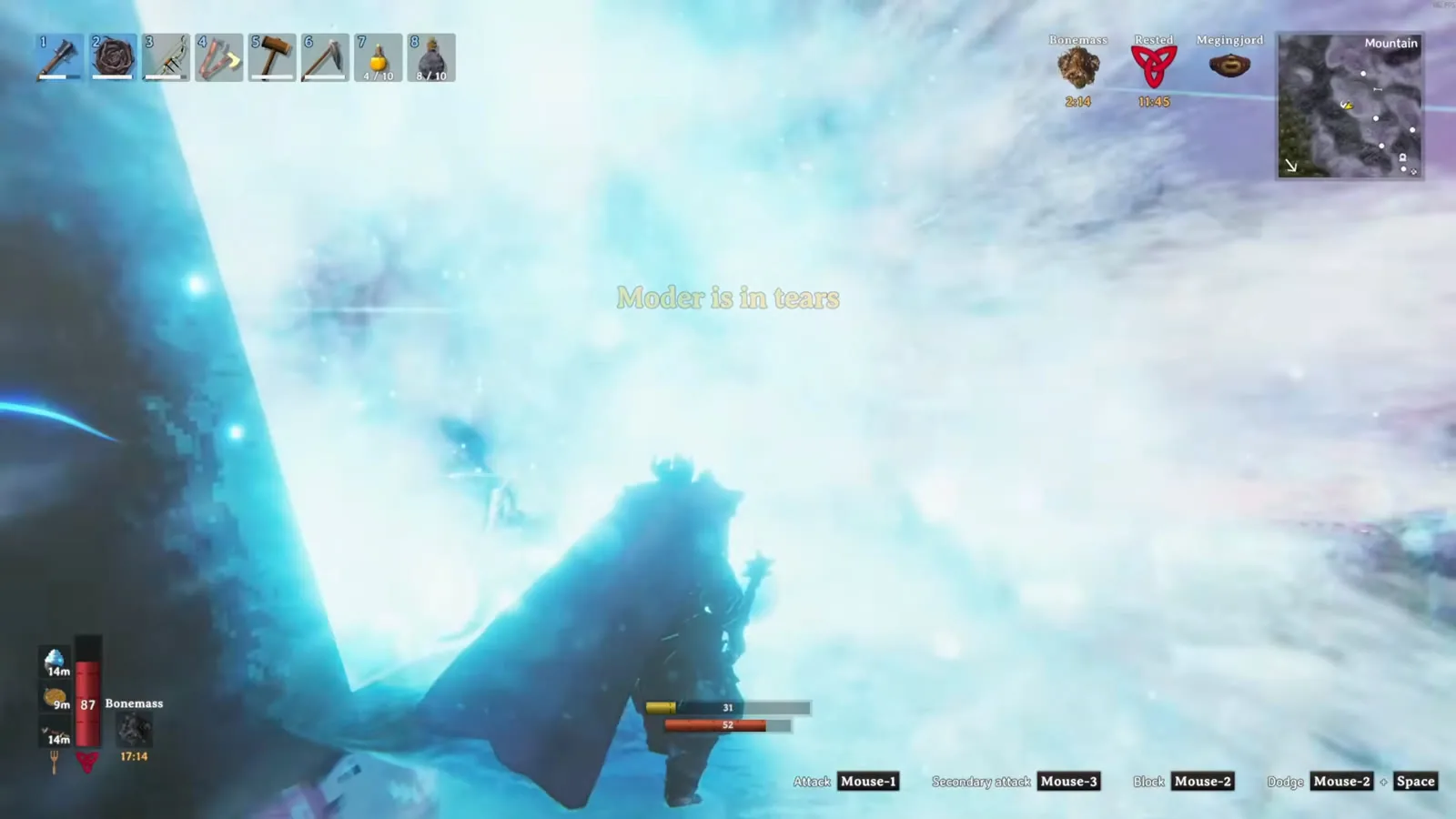 The Moder is in tears message as the fourth boss is defeated in Valheim 1.0
