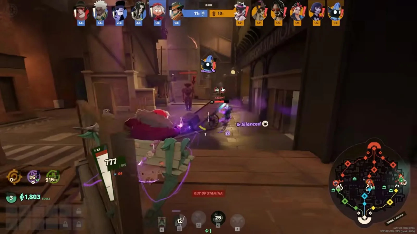 Baba in lane silencing an enemy hero with Silencing Brew, the Silenced debuff text visible above the target