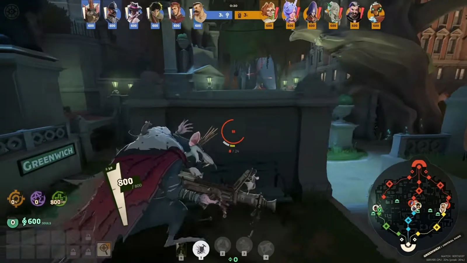Rat King in a lane at 800 health, early in the match before his first upgrades