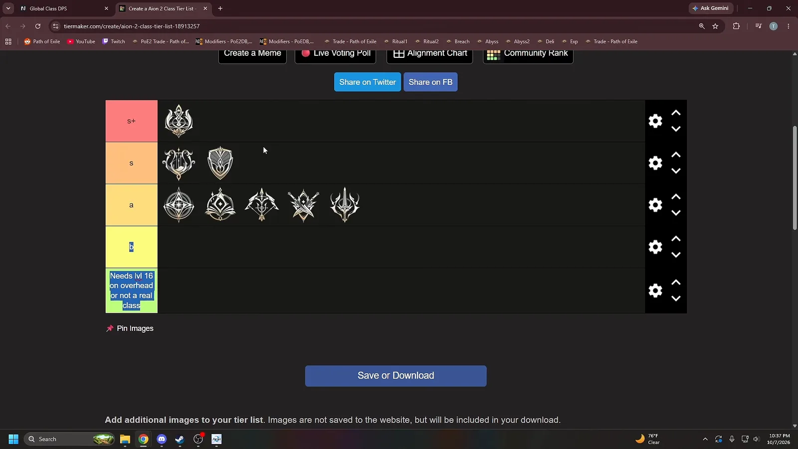 AION 2 late game tier list where every class moves up to A tier or higher once fully geared