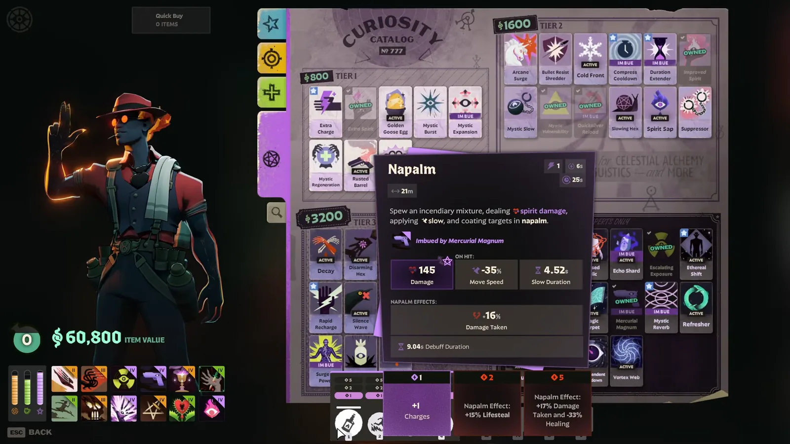 Infernus Napalm tooltip imbued with Mercurial Magnum, showing the pre-patch 35% slow