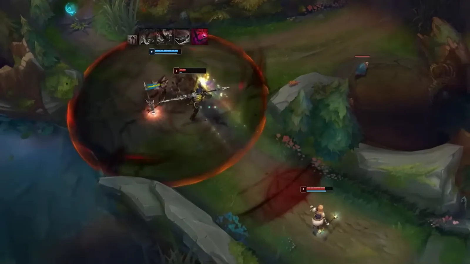River skirmish between junglers during an invade in League of Legends