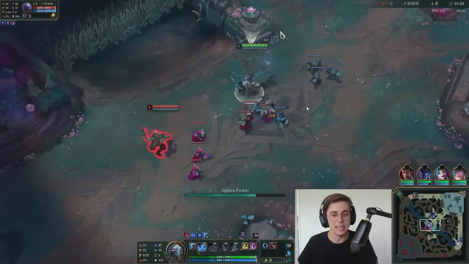 Viktor dragging minion aggro by trading with Ryze to slow push the wave