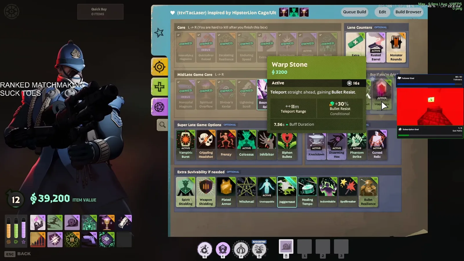 Warden mid game situational items in the Deadlock shop with the Warp Stone tooltip open